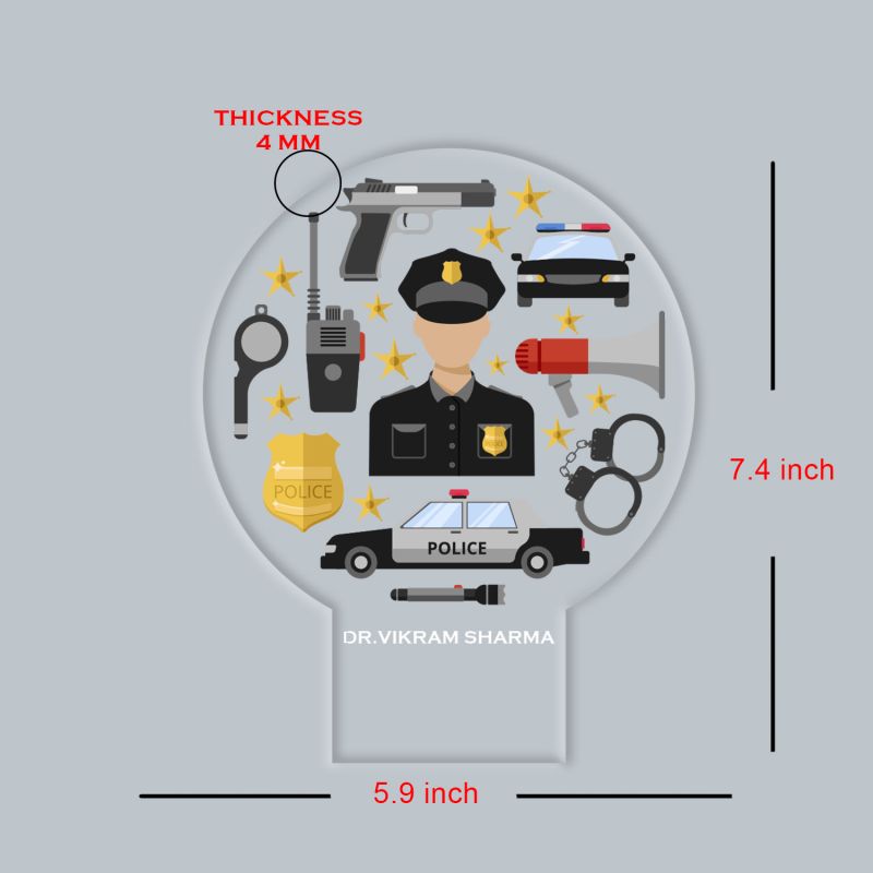 Personalized Police Theme LED Night Lamp Custom with Name Automatic Color Changing Light Gift for Police Officer